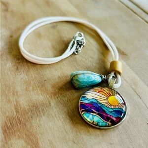 Sunset Horizon and Amazonite Pendant Necklace